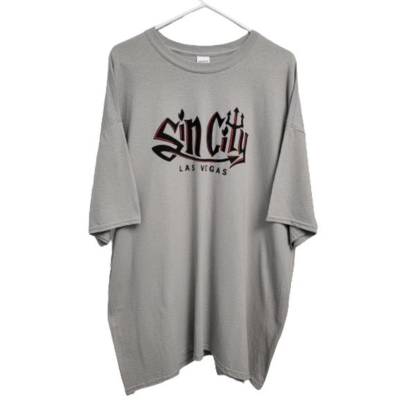 Gildan Sin City Tee Short Shirt Sleeve Crew Neck Gray Heavy Cotton XXL New - Picture 2 of 12